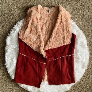Davi & Dani Faux Fur Vest Pink Burgundy Open Front Womens‎ Size Large